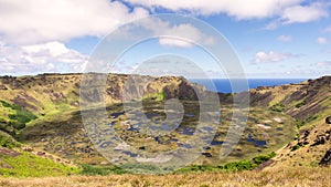 Time lapse of Clouds flow over Volcano Rano Kau at Rapa Nui, Easter Island Chile