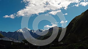 Time lapse of clouds over Kazbeg mountain in Georgia, amazing view traval nature scene