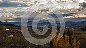 Time Lapse of clouds over Mt Hood and farmlands in Hood River OR Fall season 4k