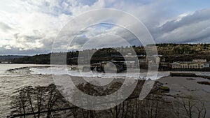 Time lapse of clouds over Willamette Falls in Oregon City 4k uhd