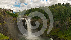Time lapse of clouds and sky over Snoqualmie Falls in Washington state 4k UHD
