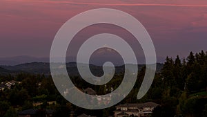 Time lapse of colorful sunset over Mt. Hood and residential homes in Happy Valley OR 4k uhd