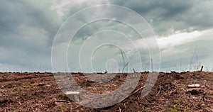 Time lapse of destroyed, long gone forest and a beautiful, cloudy sky