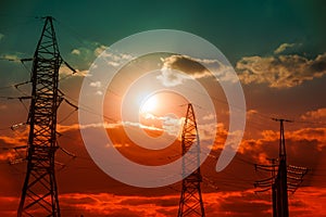 Time Lapse of Electric High Voltage Pylon on the background of beautiful cloudy sky.