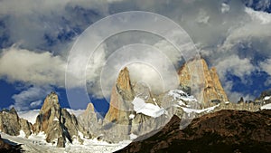 Time lapse of Fitz Roy mountain in the Southern Patagonia, on the border between Argentina and Chile. Mount Fitz Roy