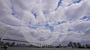 Time lapse of flying cloud,shipping on river,across the sea bridge in shanghai.