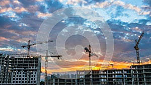 Time Lapse Footage of a Big Construction Site with Several Working Cranes