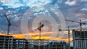 Time Lapse Footage of a Big Construction Site with Several Working Cranes