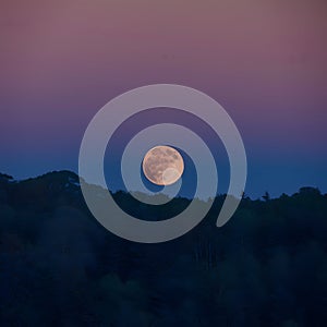 Time lapse of full moon rise in dark nature sky