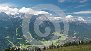 Time lapse of Garmisch Partenkirchen Bavarian village in Alps mountains