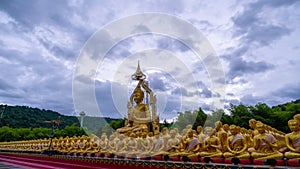 Time lapse the golden buddha memorial Buddhist Park in Nakhon Nayok province Thailand