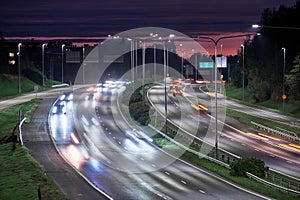 Time-lapse of the highway traffic in the summer night