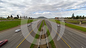 Time lapse of I-205 freeway traffic heading north into Portland Oregon 4k Uhd