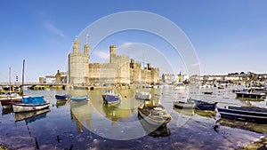 Time lapse of the increasing tide at Caernafon castle, Gwynedd in Wales - United Kingdom