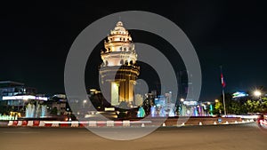 Time-lapse, Independence Monument. Nighttime traffic with motion blur.