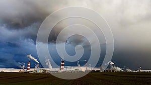 Time lapse of industrial landscape environmental pollution waste of thermal power plant.