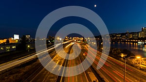 Time Lapse of Long Exposure Light Trails on Marquam Freeway Over Downtown Portland Oregon 1080p