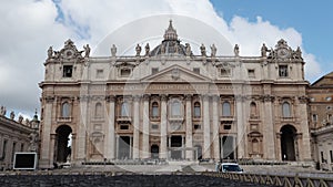 Time lapse of the magnificent facade of St. Peter`s Basilica in the Vatican in Rome.