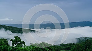 Time Lapse Mist Moving Over The Green Mountain.