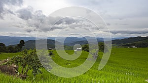 Time lapse  movement of sky cloudy over the mountain green field