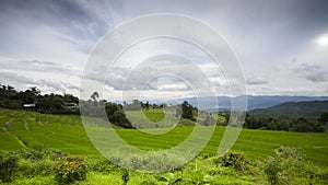 Time lapse  movement of sky cloudy over the mountain green field of local rice terrace