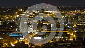 Time Lapse Movie of Long Exposure Light Trails of Fast Moving Freeway Traffic with Downtown Cityscape of Portland Oregon at Night