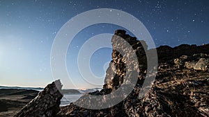 Time lapse of moving stars over the mountain