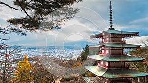 Time lapse of Mt. Fuji with fall colors in Japan.