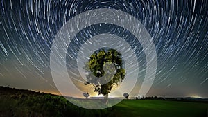 Time lapse of the night sky with star trails