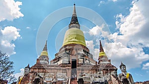 Time lapse old temple architecture, Wat Yai Chai Mongkol at Ayutthaya is the famous Temple in Ayutthaya, Thailand