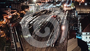 Time-lapse of old trains parking in rail yard at Hua Lamphong train station in Bangkok city, Thailand