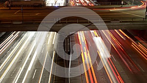 Time Lapse Pan - View of Traffic on Busy Freeway in Downtown Los Angeles