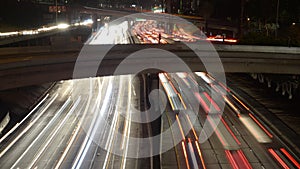 Time Lapse Pan - View of Traffic on Busy Freeway in Downtown Los Angeles