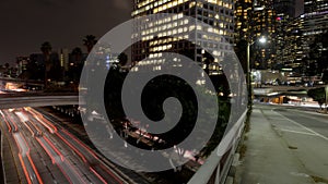 Time Lapse Pan - View of Traffic on Busy Freeway in Downtown Los Angeles