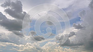 Time lapse Panoramic of beautiful, fluffy cumulus clouds in day-sky background,