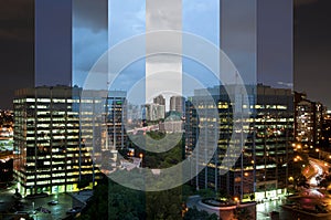 A time lapse photograph of a business centre.