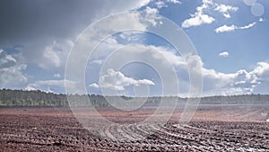 Time lapse rain on a peat field.