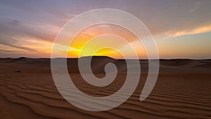 Time lapse of sky clouds sunset sunrise over the sand dune desert, camels walking with owner.