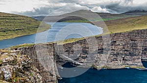 Time lapse of Sorvagsvatn lake over the cliffs of Vagar island, Faroe Islands