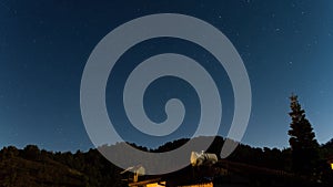 Time Lapse Star Trails over a house at the Troodos mountains.