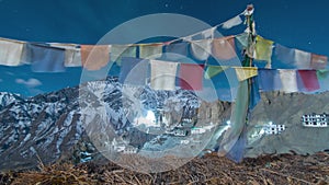 Time lapse of Starry Sky and Moonrise in Himalayan Village, Spiti Valley