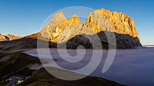 Time lapse of sunrise light over the Langkofel Group, Dolomites, Italy