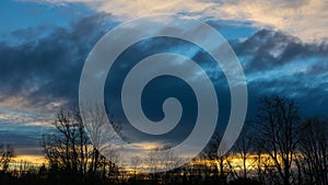 Time lapse of sunset and clouds in Foster Floodplain Natural Area in Portland Oregon one winter evening