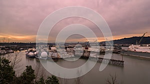 Time Lapse of Sunset at the Largest Drydock in North America in Swan Island Portland Oregon