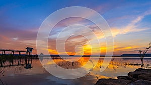 Time lapse of sunset at Lum Chae dam, Khonburi, Nakhon Ratchasima, Thailand