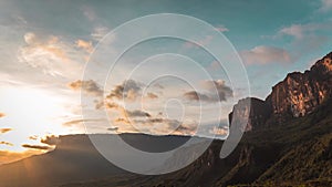 TIME LAPSE, Sunset Over Tepuy Tabletop Mountain, Roraima Base Camp