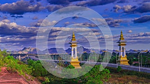 Time lapse of Third Thai-Lao Friendship Bridge, Bridge over the Mekong River Nakhon Phanom to Khammouane