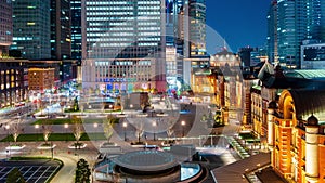 Time lapse of Tokyo station at night, a railway station in the Marunouchi district in Tokyo, Japan