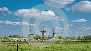 Time lapse video of Kinderdijk Village in Molenlanden, Netherlands