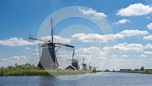 Time lapse video of Windmills at Kinderdijk Village in Molenlanden, Netherlands